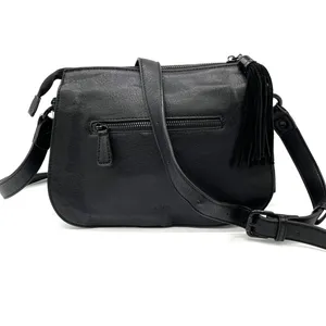 La Diva Crossbody Bag Black Suede Leather Tassel Minimalist Indie Urban‎ Edgy thumbnail 2