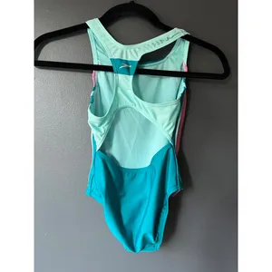 Speedo Women's One-Piece Swimsuit in Teal with Pink and Light Blue Accents thumbnail 6