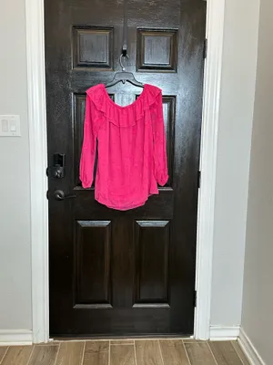 Michael Kors Sheer Fuchsia Off-the-Shoulder Blouse Large thumbnail 2