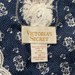 Vintage Gold Label Victoria’s Secret Lace Floral Slip Mini Dress Navy Blue Sz M thumbnail 3