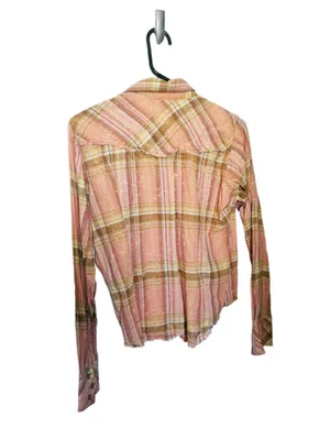 Wrangler 20X Ultra Fit Western Button Down Shirt Size S Pink Brown Plaid thumbnail 3