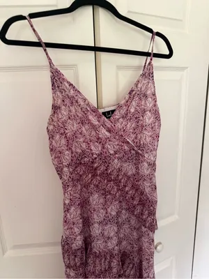 Lulu's These Memories Lavender Floral Print Ruffled Midi Dress Flawed Medium thumbnail 4