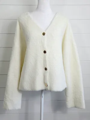 a new day Cream Fuzzy Button-Front Cardigan Sweater Size XXL NEW thumbnail 1
