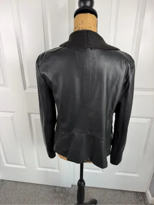 Bar III Black Draped Open Front Mixed Media Faux Leather Jacket Size L thumbnail 7