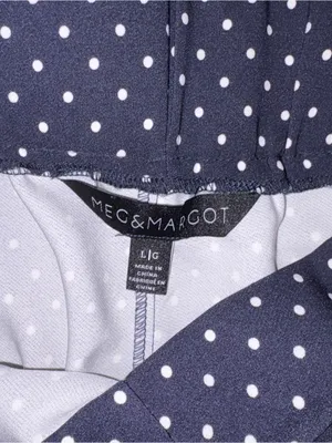 Meg & Margot Navy with White Polka Dot Dress Pants Size: L thumbnail 4
