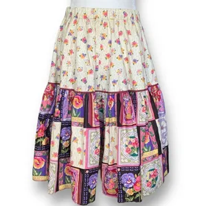 Vintage Handmade Square Dancing Skirt Set Purple Pansy Floral Printed Midi‎ thumbnail 2