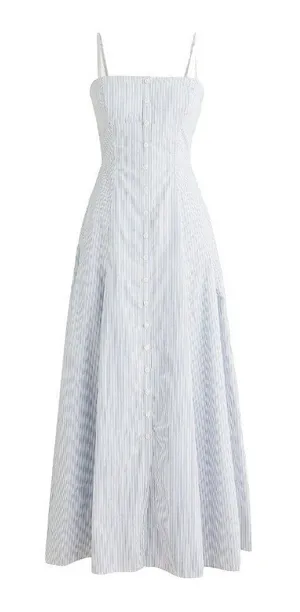 NWT J.Crew Button-down Cotton Poplin Maxi in White Royal Blue Stripe Dress 12 thumbnail 1