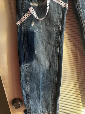 Revice Blue Distressed Jeans with Ribbon Detail thumbnail 3