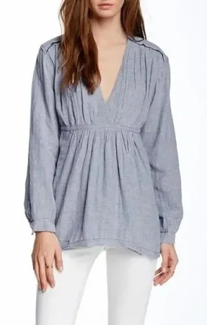 Free‎ People All Who Wander Blue Stripe Wrap Long Sleeve M thumbnail 1
