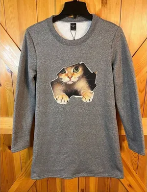 Just Fashion Now gray kitten sweatshirt, fuzzy inside size medium nwt (2341) thumbnail 1