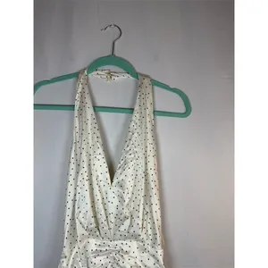 Zara Dress Womens Size S Ivory Polka Dot Halter Ruched Bodycon Midi thumbnail 2