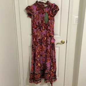 Farm Rio Sweet Floral Midi Dress In Sweet Floral Lilac NWT Size XL thumbnail 7