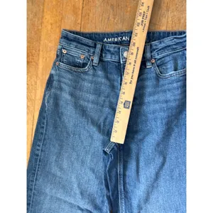American Eagle Super High Rise Baggy Wide Leg Jeans Medium Wash Cut Off Hem 0 S thumbnail 8