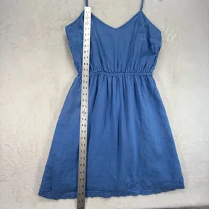 J.Crew Linen Blend Sun Dress‎ Adjustable Straps Blue Casual Summer Medium thumbnail 3