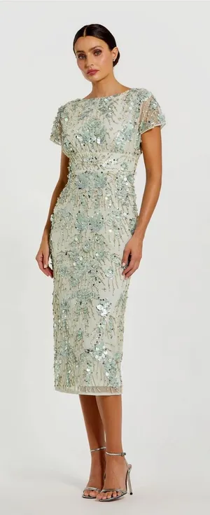 Mac Duggal 94150 Green Embellished Cap Sleeve Midi Dress sz 2 thumbnail 1