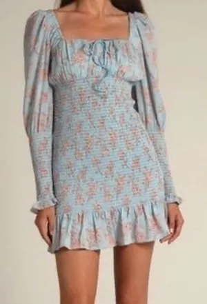 CISTAR Long Sleeve‎ Floral Smocked Waist Mini Dress thumbnail 1