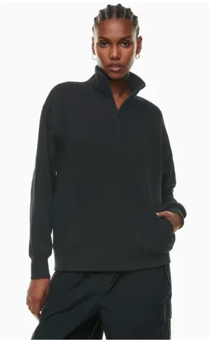 NWT Aritzia Cozy Fleece boyfriend 1/2 zip relaxed fit size small Heather black thumbnail 1
