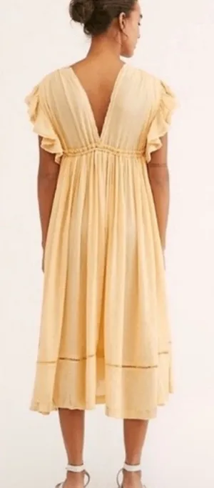 Free People Will‎ Wait For You Dress Women's Medium Natural Boho Ruffle Festival thumbnail 1