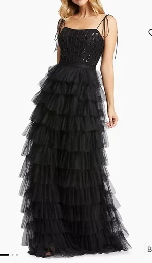 New! IEENA FOR MAC DUGGAL Sequined Bustier Tiered Ruffle Gown 26281 Sz 4 $498‎ thumbnail 1