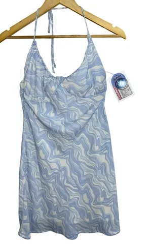 Abercrombie & Fitch Blue White Marble Print Halter Top Mini Dress Womens Size XS thumbnail 1
