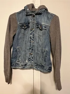 Y2K Abercrombie & Fitch Women's Hooded Jean Trucker Jacket Size S thumbnail 2