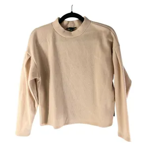 Kirious Womens Sweater Pleated Sleeve Mock Neck Ribbed Knit Boxy Beige Size XS thumbnail 1