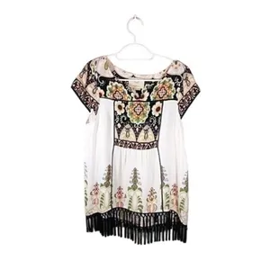 Anthropologie Vanessa Virginia S Embroidered Fringe Tunic Top Boho Festival thumbnail 2