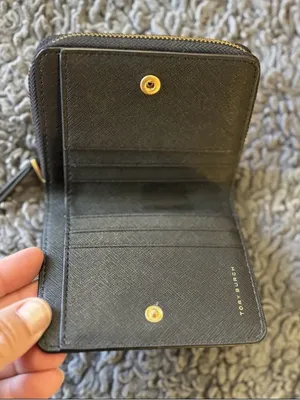 Tory Burch Black Saffiano Zip Coin Wallet with Gold Logo thumbnail 3