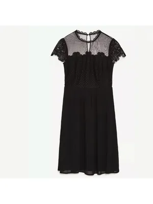 ZARA BLACK‎ GUIPURE LACE MIDI DRESS SHEER size Small thumbnail 9