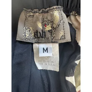 Vintage ‘90s Delah McKay Black Floral Print Semi-Sheer Tiered A-Line Maxi Skirt thumbnail 9