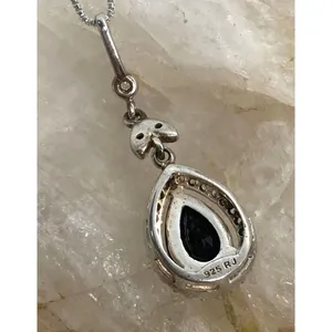 Vintage RJ Cubic Zirconia CZ Sterling‎ 925 Silver Pendant 18'' Chain Necklace 3g thumbnail 5