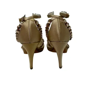 Prada Jeweled Satin Ankle Strap Heels Gold Bow Embellished Sandals 37 thumbnail 6