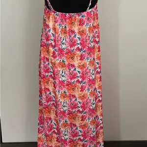 Pink Lily Floral Maxi Slip Dress Pink Orange Adjustable Strap Side Slit V-Neck M thumbnail 5