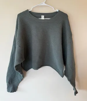 Offline by Aerie Sweater Womens Small Gray Cotton Knit Ribbed Boat Neck Casual thumbnail 1