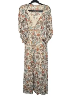 Free People Earthfolk Boho Floral Maxi Dress Tea Comb Women’s Size M thumbnail 3