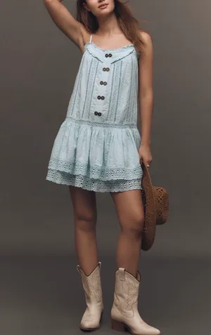 Anthropologie Pilcro Square-Neck Lace Swing Mini Dress, Size M thumbnail 1