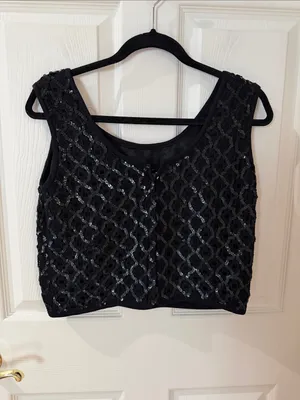 Vintage fashioned by Gregory Black Sequin Sleeveless Crop Top small thumbnail 2