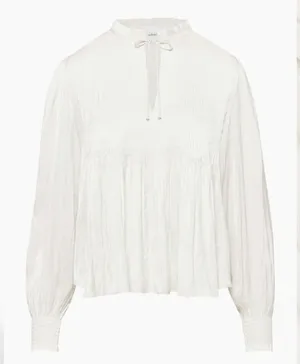 Aritzia Wilfred Milou Blouse Plisse Satin Pin-Tuck Cream Birch Size S Coquette thumbnail 1