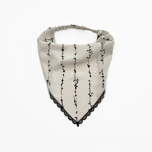 Handmade Cream Beige Chiffon And Floral Lace Triangle Headband thumbnail 4