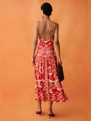 NWT Few Moda Anaya Fernanda Dress size 8 red linen midi copacabana sunset thumbnail 5