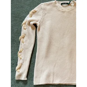 Lauren Ralph Lauren Sweater Womens Size S Ivory Rib Knit Ribbon Sleeve Cotton thumbnail 4