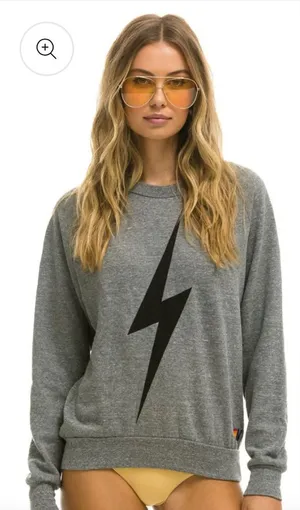 Aviator Nation Gray Off-Shoulder Sweatshirt with Black Lightning Bolt thumbnail 1
