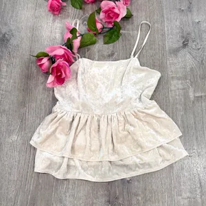 American Eagle Cream Y2K Coquette Twee Cottage Babydoll Ruffle Fairy Small Top thumbnail 5