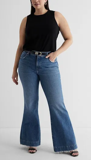 Express‎ 12 Jeans 70s Flare Mid Rise Conscious Edit Medium Wash Blue Boho Retro thumbnail 1