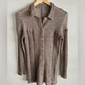 Vintage Brown Open Knit Cardigan Boho Cottagecore Crochet S thumbnail 2