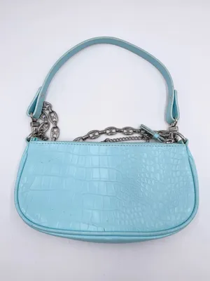 American Vintage Vintage Y2K Mini Bag Purse Baby Blue Croc Embossed Faux Leather Butterfly Charm thumbnail 3