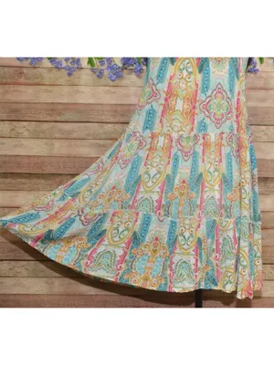 Elan Ibiza Tiered Mini Sun Dress Size M Sleeveless Colorful Paisley Boho Rayon thumbnail 4