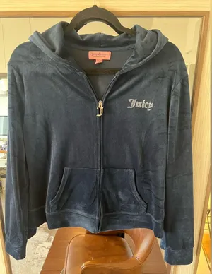 Juicy Couture Velvet Track Hoodie Jacket LARGE Blue Velour Full Zip Y2K thumbnail 1