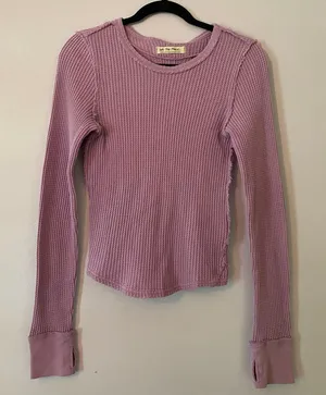 We The Free Waffle Knit Purple Long Sleeve Shirt Loungewear Long Sleeve Small thumbnail 1