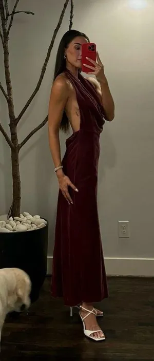 Zara maxi holiday dress velour Velvet Halter in Burgundy wedding party evening thumbnail 4
